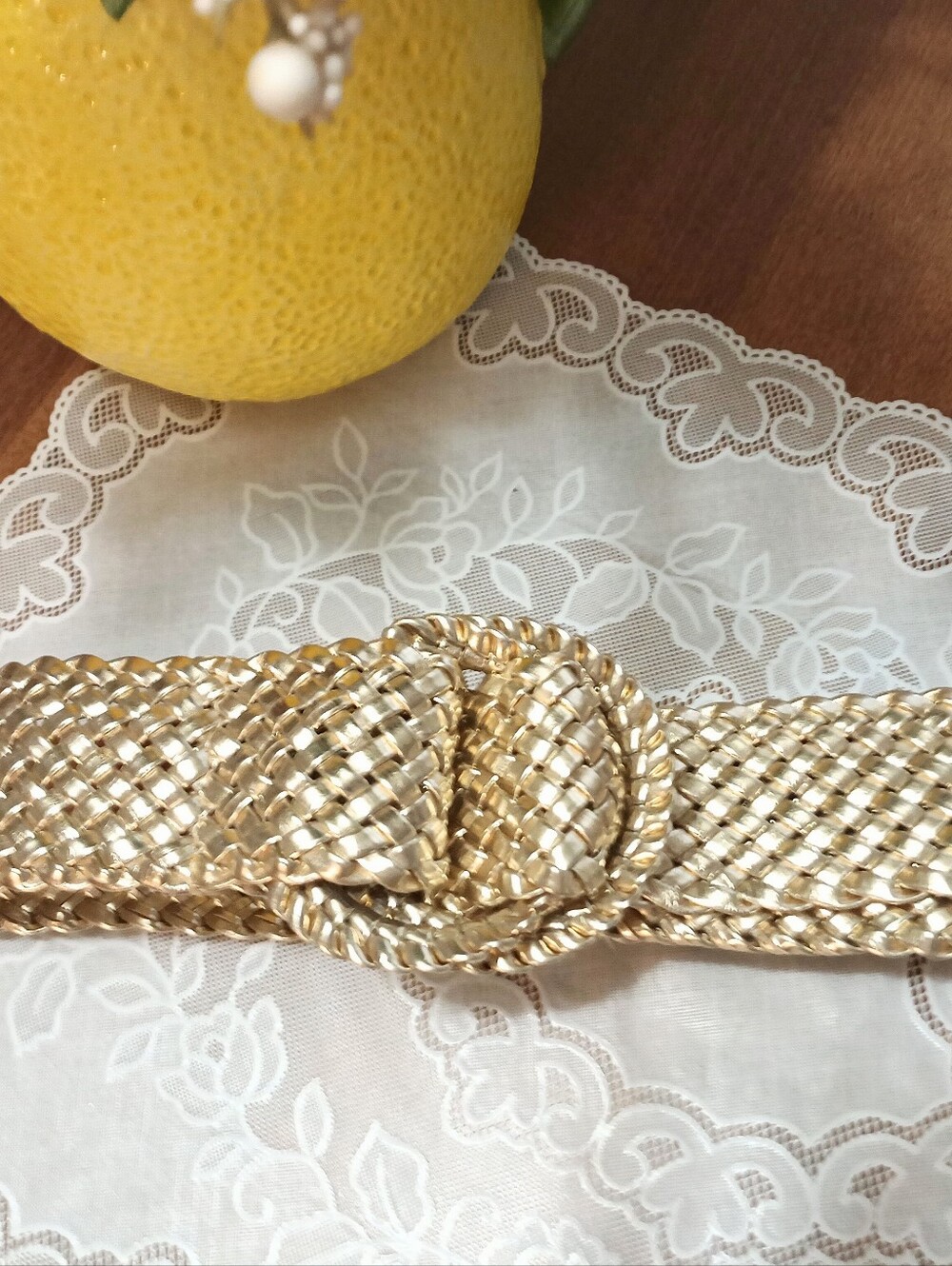 NWOT The Limited Gold Faux Leather Basket Weave Wide Belt (S/37")